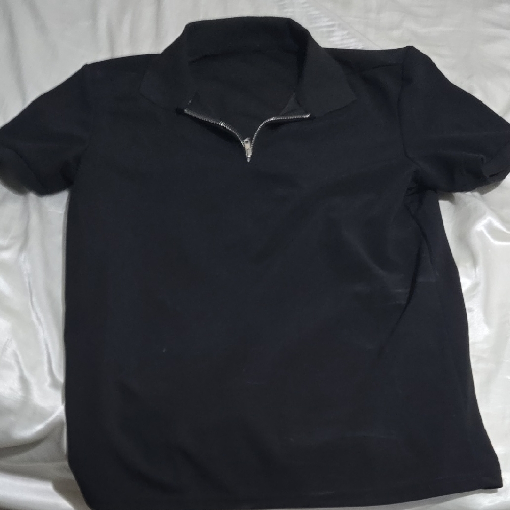 SHEIN Men's Polo Shirt with Zip Collar - Black